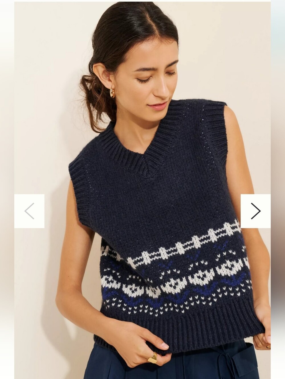 Damson Madder Rhona Lambswool V Neck Tank "Navy House" Sweater Vest Size 16 NWT